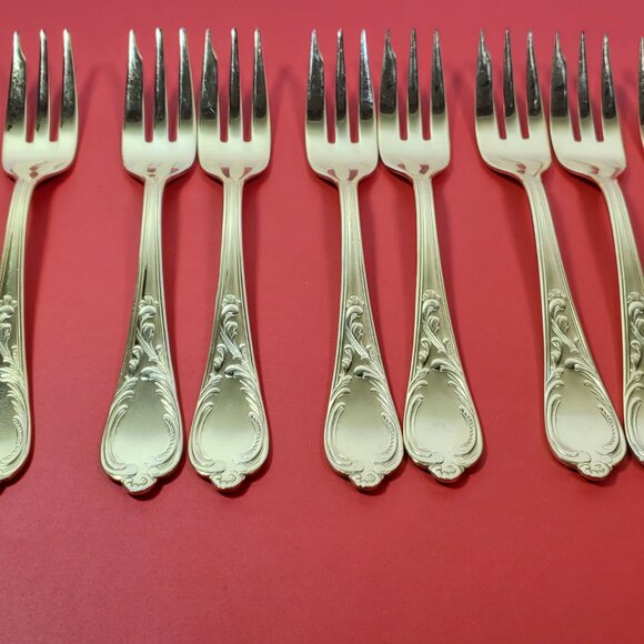 Solingen 6 Teaspoons & 9 Cake Forks 23/24K Gold Plated Stainless-Germany - Picture 6 of 10